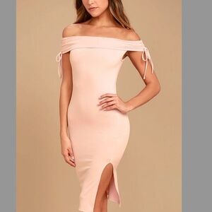 Lulus Dress Never Enough Blush Pink Off-the-Shoulder Bodycon